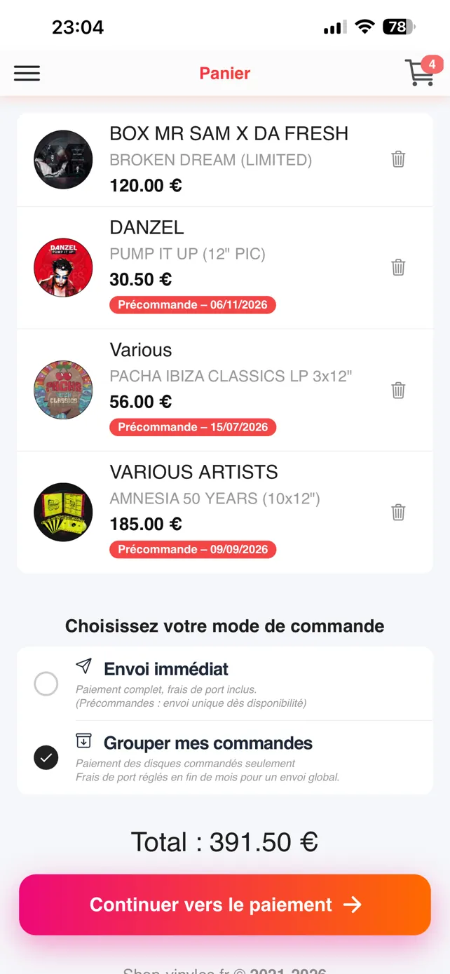 Aperçu de l'application Shop-vinyles.fr